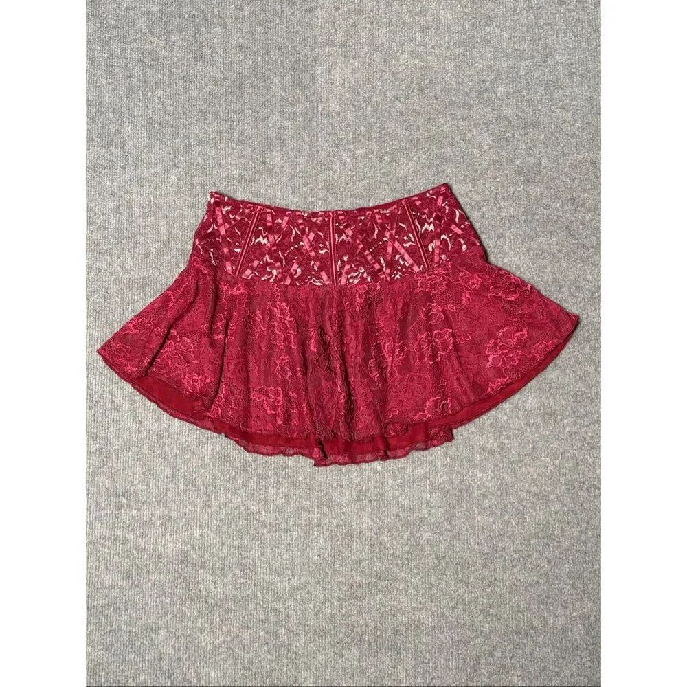 NWT Outcast Kenna Burgundy Lace Ruffle Mini Skirt Size S Romantic Party Boho